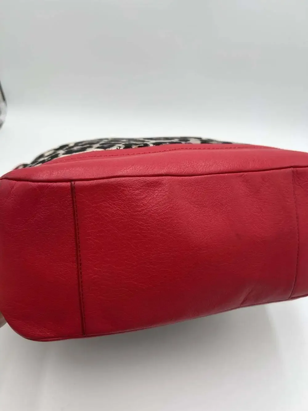 Coach Park Ocelot Print Carrie Tote F25178 Red Leather Trim Leopard Shoulder Bag